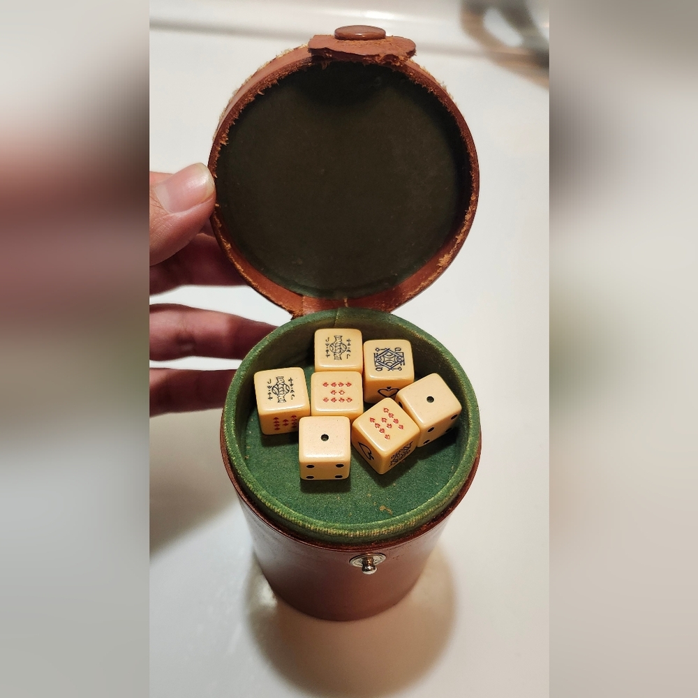 Vintage Poker dice set Genuine Leather
